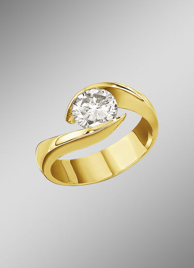 Damen-Solitärring mit champagnerfarbenem Brillant 