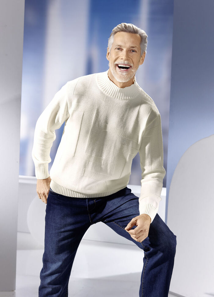 Pullover mit Strukturdessin in 3 Farben WOLLWEISS