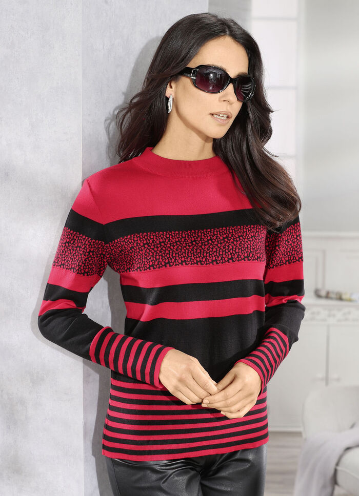 Pullover in Streifen-Mustermix ROT-SCHWARZ