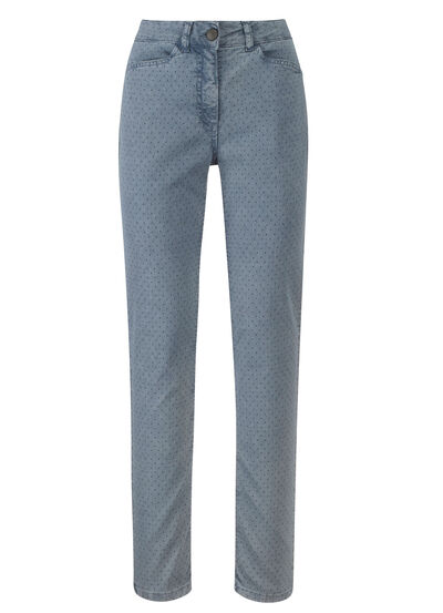 Jeans mit Punkte-Dessinierung 