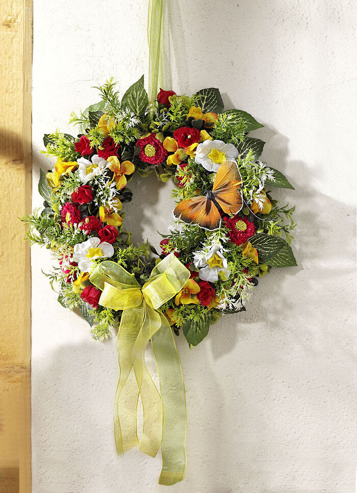 Wand- oder Türschmuck mit Frühlingsblumen 