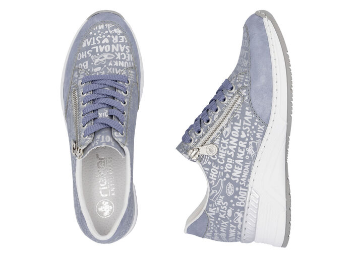 Rieker Schnür-Sneaker aus bedrucktem Synthetikmaterial HELLBLAU-SILBER
