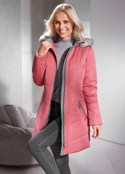 Longjacke mit abnehmbarem Kunstpelz-Besatz 