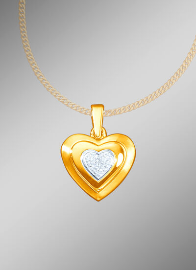 Herz Anhänger in Bicolor mit Diamant 