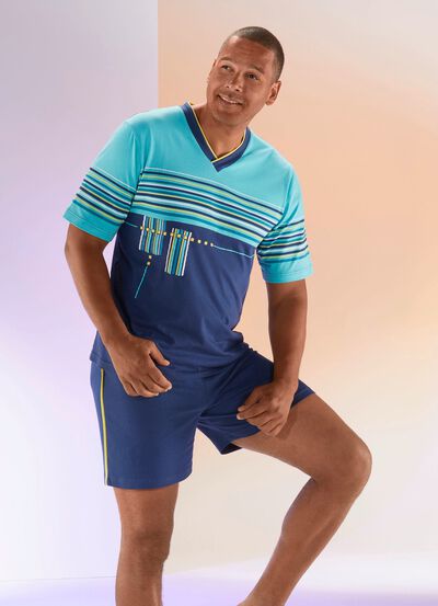 Shorty mit V-Ausschnitt und Ringeldessin 