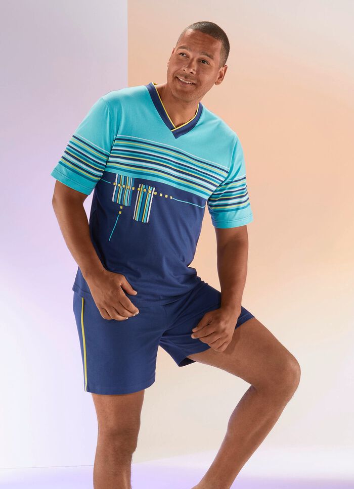 Shorty mit V-Ausschnitt und Ringeldessin 