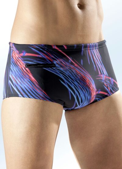 Badehose in höherer Slipform mit buntem Druckdessin allover 