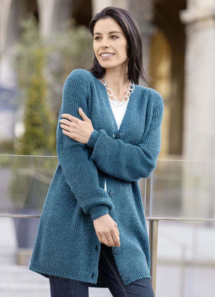 Long-Strickjacke in Perlfang 
