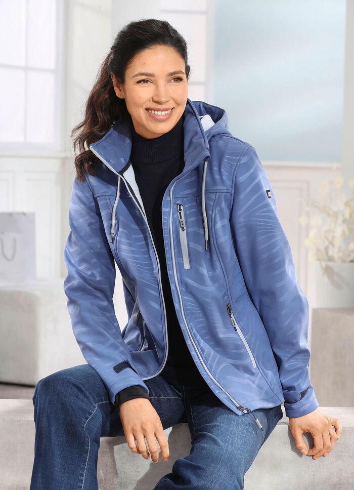 Funktionsjacke mit Regenschild an der Kapuze JEANSBLAU
