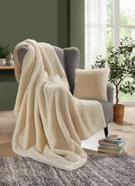 Webpelzdecke und Kissenbezug aus Alpakawolle NATUR