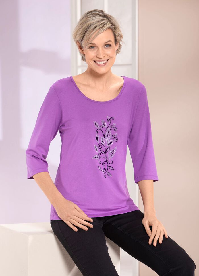 Shirt mit Strasssteinen in 2 Farben LILA