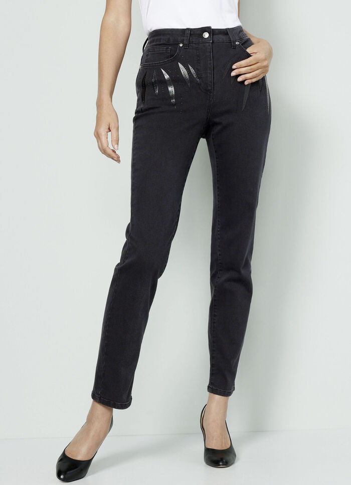 Jeans mit tollen Applikationen und Glitzersteinchen 