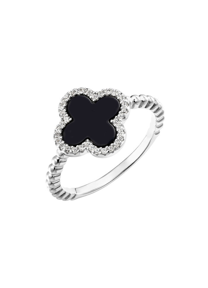 Damenring aus Silber mit Onyx und Zirkonia 