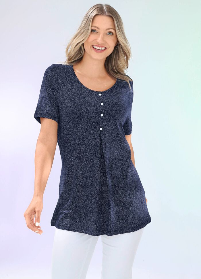 Longshirt mit dezentem Allover-Druck in 2 Farben MARINE-SILBER