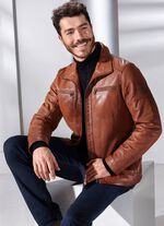 Lederkurzjacke mit Stehumlegekragen 