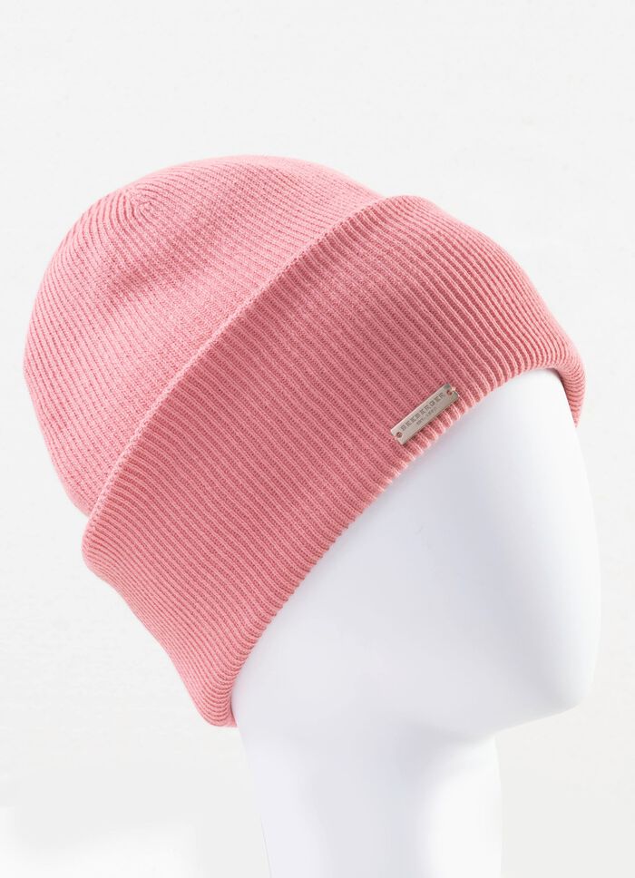 Seeberger, Damen-Mütze, mit Rippstrick-Umschlag ROSA