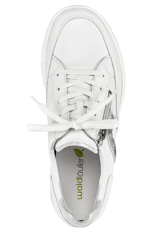 Waldläufer Schnürschuh aus interessantem Materialmix WEISS-ALTSILBER
