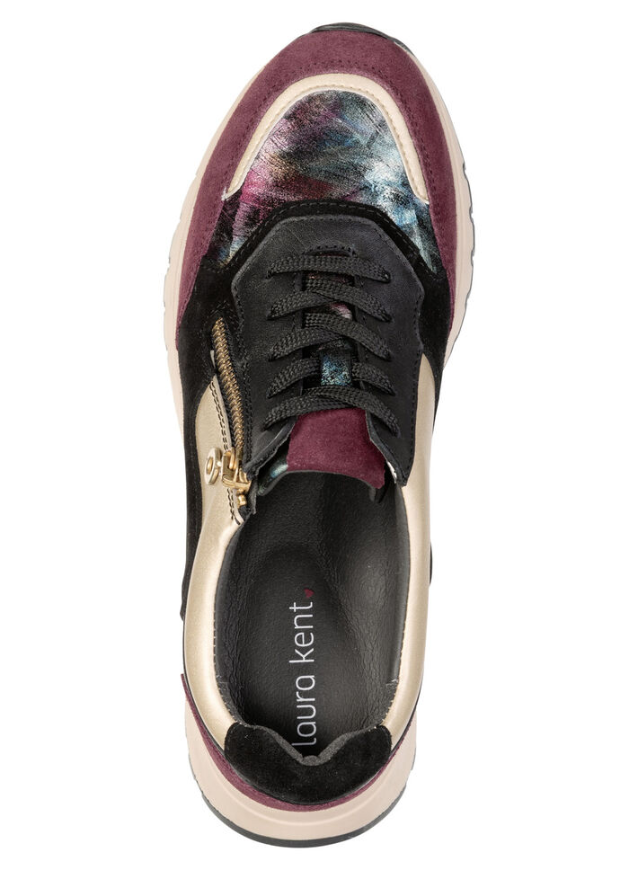 LAURA KENT, stylische Damen-Sneaker, Weite G, mit herausnehmbarem Fußbett SCHWARZ-BORDEAUX-GOLD