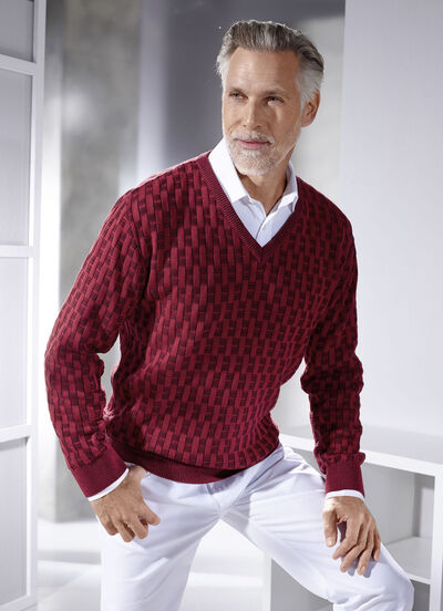 V-Pullover mit Strukturmuster in 3 Farben 