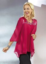 2-teiliges Blusen-Set mit gl&auml;nzendem Satin-Besatz FUCHSIA