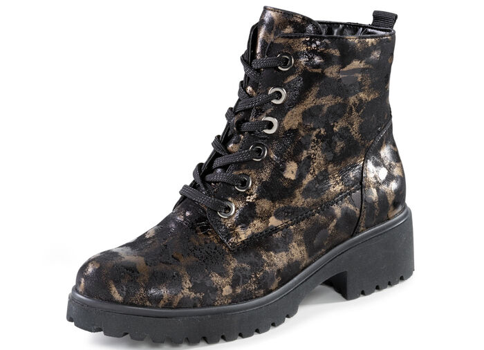 Waldläufer Schnür-Stiefelette mit Leo-Print SCHWARZ-BRONZE