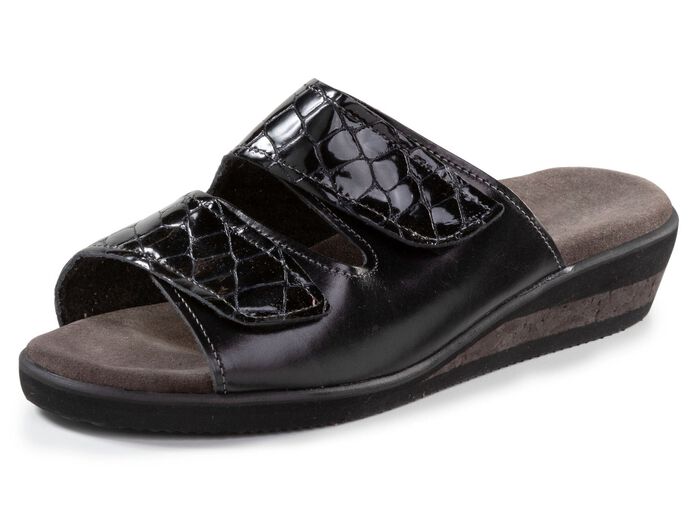Pantolette aus Nappaleder und krokogepr&auml;gtem Lackleder SCHWARZ