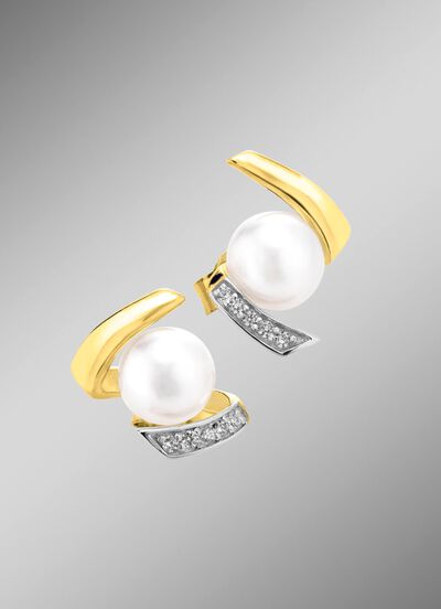 Ohrstecker mit S&uuml;&szlig;wasser-Zuchtperlen und synth. Zirkonia 