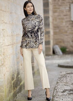 Shirt mit gesmoktem Stehkragen SCHWARZ-ECRU-CAMEL