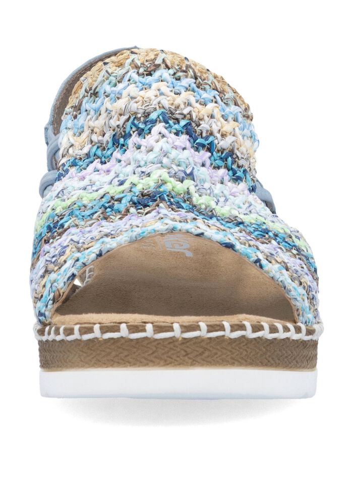 Rieker, sommerliche Damen-Sandalen, mit seitlichen Elastik-Bandagen HELLBLAU-BUNT