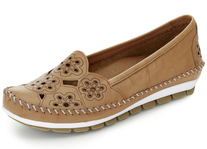 Gemini, leichte Damen-Slipper, Weite G, mit herausnehmbarem Fußbett CAMEL