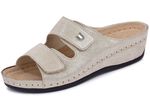 Bequeme Damen-Pantoletten, Weite G, mit Klettverschluss HELLBEIGE
