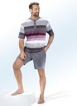 Hajo Klima Komfort Shorty mit garngefärbtem Ringeldessin, Knopfleiste, Brusttasche 