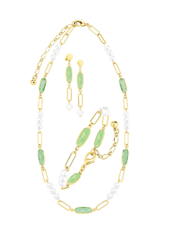 Schmuckset, 3-teilig, aus Messing mit Kristallsteinen 