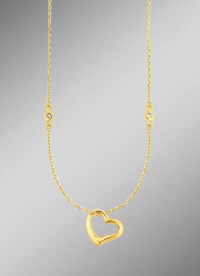 Herz-Anh&auml;nger mit synth. Zirkonia und Ankerkette 