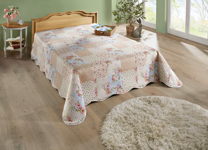 Beidseitig bedruckte Tagesdecke mit Rosen Dessin BUNT