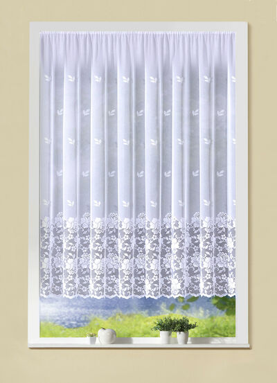 Filigraner Blumenfenster-Store mit Automatikfaltenband 1:3 