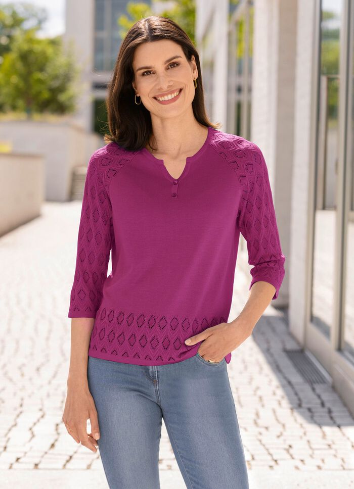 Pullover mit dekorativem Halsausschnitt MAGENTA
