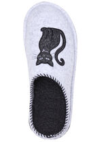 Klassiche Damen-Hausschuhe, Weite H, mit niedlicher Katzen-Applikation HELLGRAU