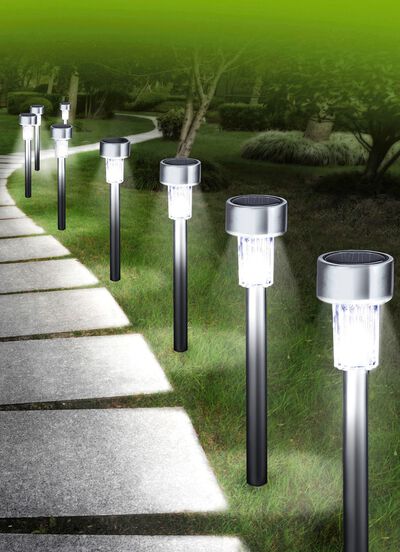Solar-Tubelights mit Geh&auml;use aus Edelstahl, 8er-Set 