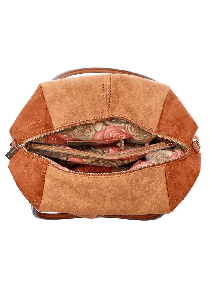Collezione Alessandro Tasche aus teilweise reptilgepr&auml;gtem Veloursmaterial COGNAC