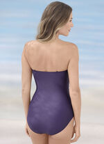 Badeanzug mit abnehmbaren Trägern, in Bandeauform mit Halbkorsage VIOLETT
