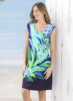 Kleid mit farbbrillantem Druckdessin, &auml;rmellos 