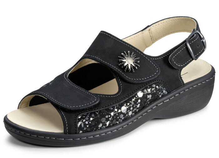 ELENA EDEN Sandale mit herausnehmbarem Leder-Kork-Fußbett SCHWARZ