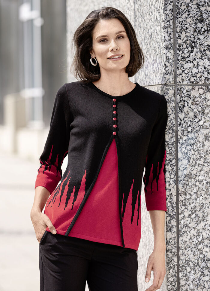 Pullover in Twinset-Optik SCHWARZ-ROT