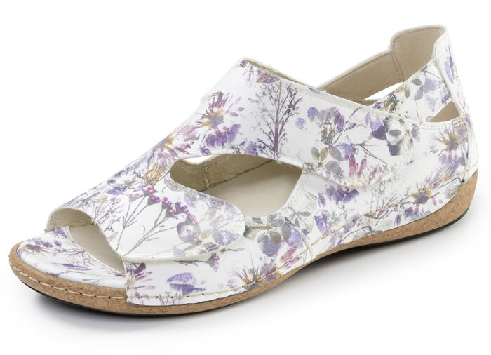 Waldläufer, bequeme Damen-Sandalen, Weite H, mit herausnehmbarem Fußbett ECRU-BUNT