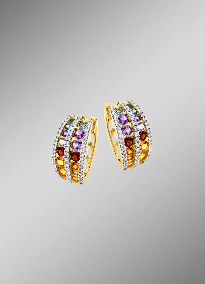 Multicolor Klappcreolen mit Edelsteine und Brillanten 