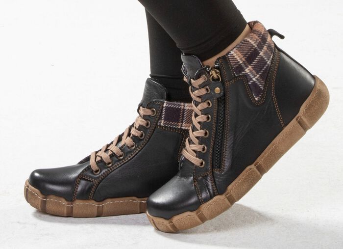 Andrea Conti Schn&uuml;r-Bootie mit Schaftrand aus kariertem Textil 