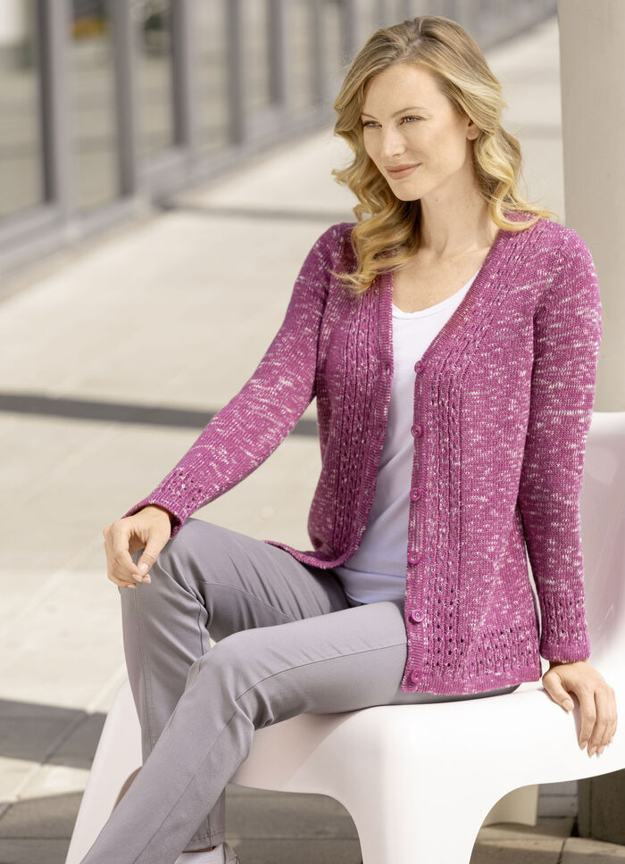 Strickjacke aus Melangegarn BEERE MELIERT