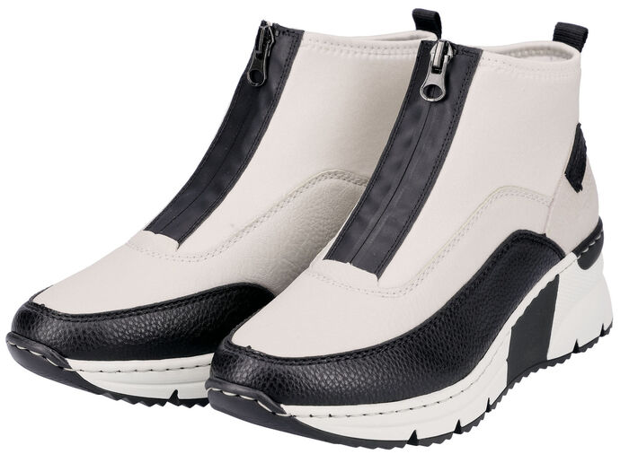 Rieker, stylische Damen-Boots, Weite G, mit Reißverschluss ECRU-SCHWARZ