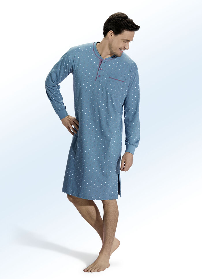 Nachthemd mit Knopfleiste, Ärmelbündchen und Seitenschlitzen 